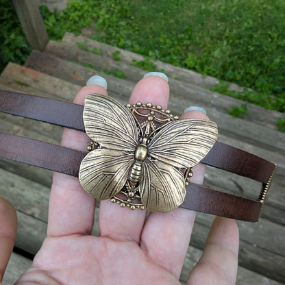 Boho Styled Brass Butterfly tiered Adjustable Leather Bracelet,  Butterfly Jewelry