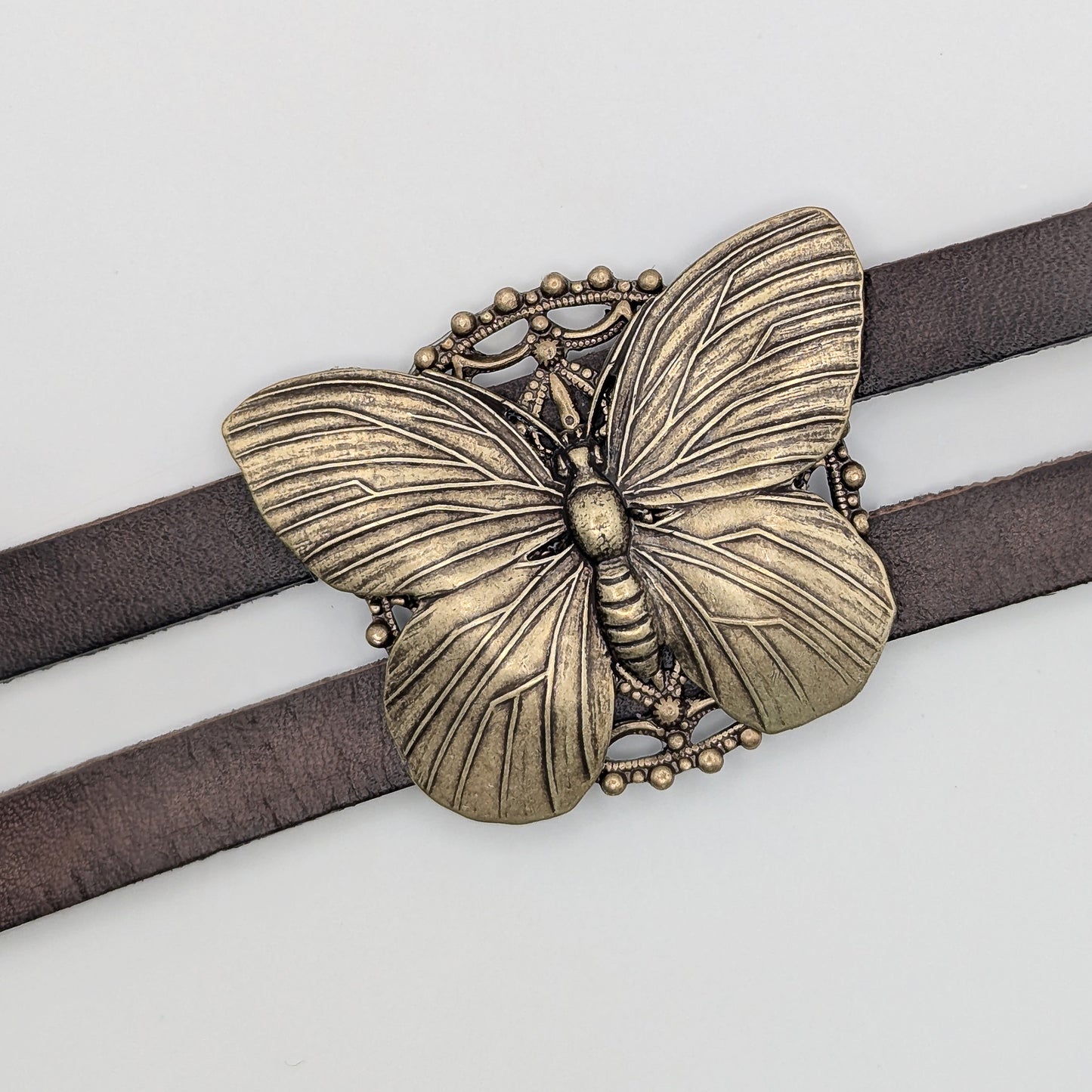 Boho Styled Brass Butterfly tiered Adjustable Leather Bracelet,  Butterfly Jewelry