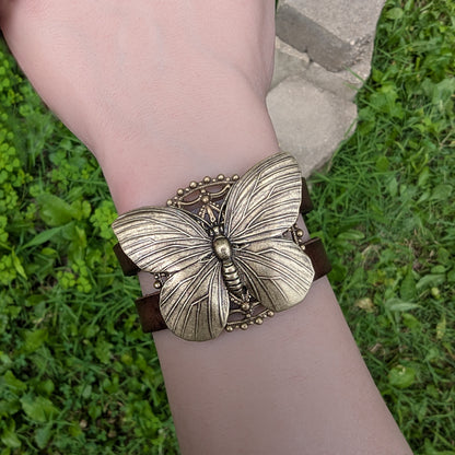 Boho Styled Brass Butterfly tiered Adjustable Leather Bracelet,  Butterfly Jewelry