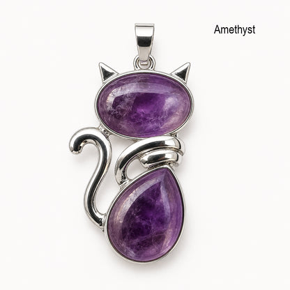 Cat pendant with amethyst stones on a white background