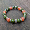 Natural Orange Sunstone and Green Jade Stretch Bracelet