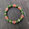 Natural Orange Sunstone and Green Jade Stretch Bracelet