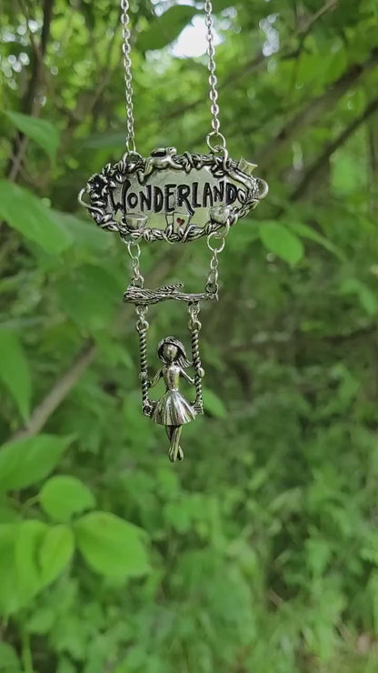Swinging Alice in Wonderland Necklace, Alice in Wonderland Jewelry, Fantasy Jewelry, Disney Jewelry