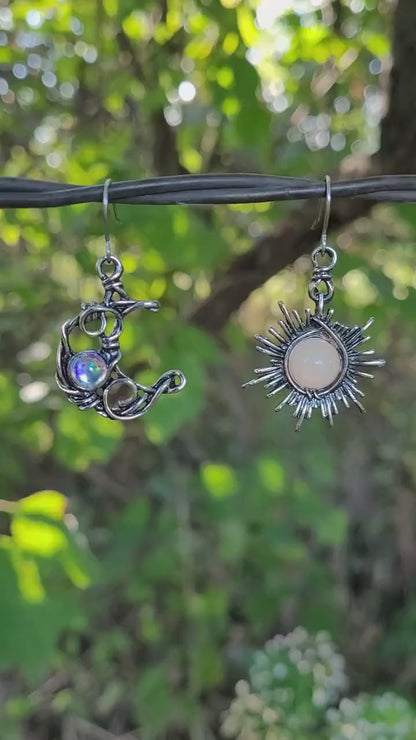 Sun and Moon Earrings, Hippie Jewelry, Bohemian Drop Earrings