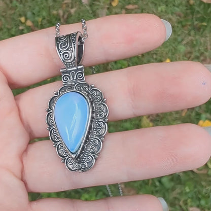 Gothic Faux Moonstone Pendant Necklace – Teardrop Style