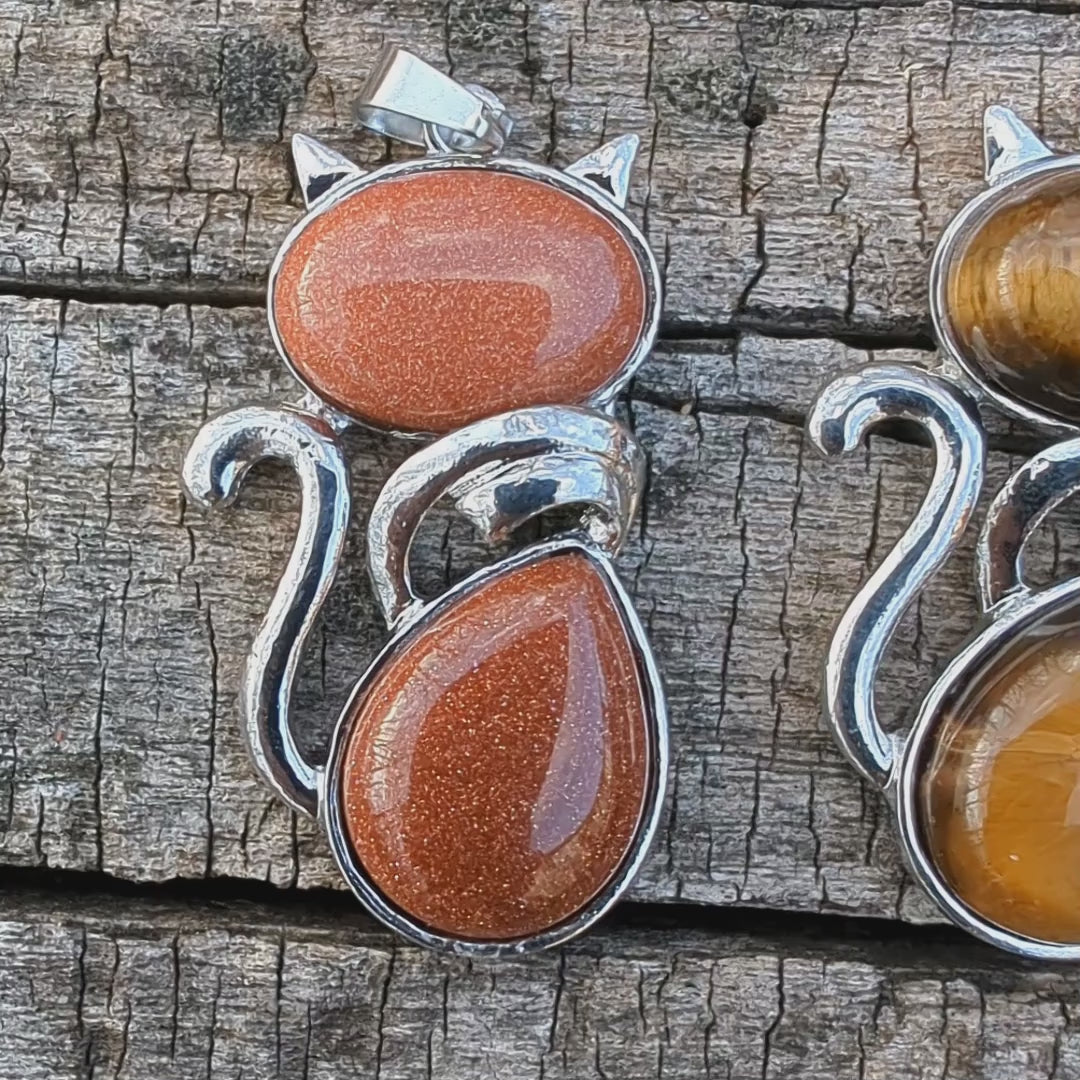 Cat lover jewelry, natural gemstone cat pendants