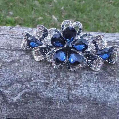 Sapphire Rhinestone Hair Bar Barrette, Dark Blue Hair Clip, Crystal Hair Jewelry
