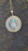 Owl on moon locket necklace with emerald Swarovski rhinestones.  Owl jewelry.