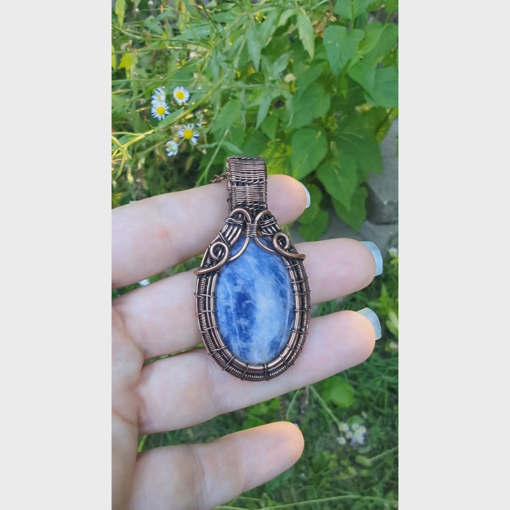 Blue Sodalite Copper Wire Wrapped Stone Pendant, Wire Wrapped Jewelry