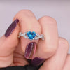 White Gold Blue Topaz Cubic Zirconia Heart Shaped Promise Ring, Engagement Ring, CZ Wedding Ring, December Birthstone
