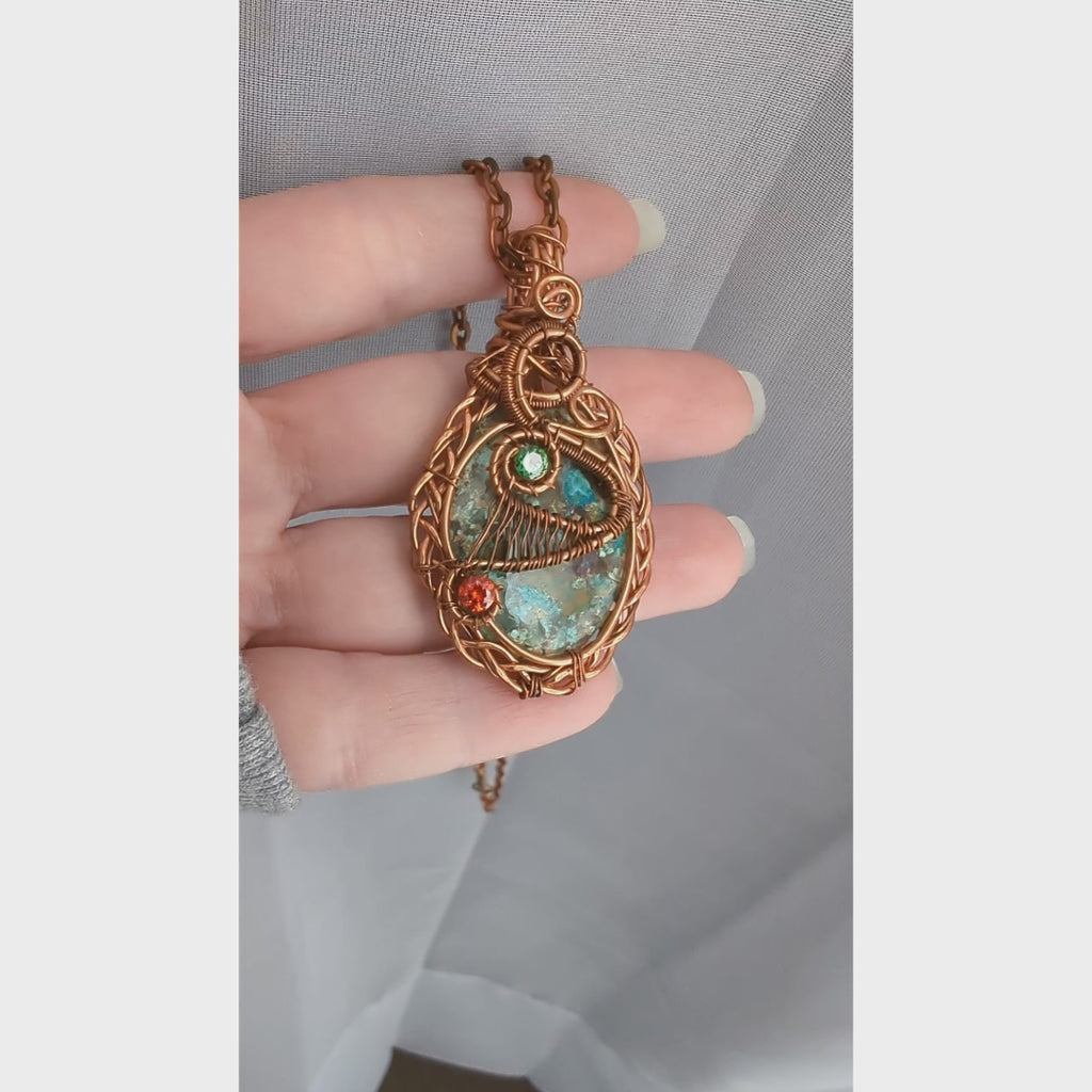 Natural Turquoise Wire Wrapped Stone Pendant with CZ crystal accents, Wire Wrapped Jewelry, Turquoise Stone Necklace