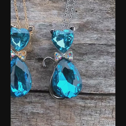 Crystal Cat Pendant Necklace | Sparkling Cat Lover Jewelry