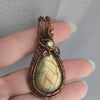 Labradorite Wire Wrapped Tear Drop Stone Pendant Necklace with CZ Crystal Accent, Labradorite Jewelry