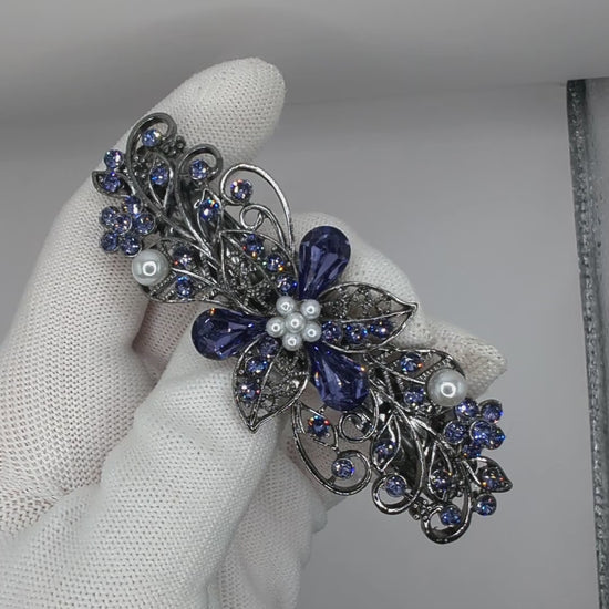 Tanzanite crystal bridal hair clip, bridal hair accessories, crystal hair clips, fancy hair barrettes