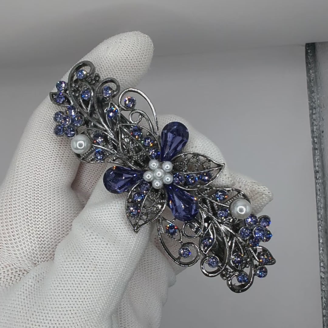 Tanzanite crystal bridal hair clip, bridal hair accessories, crystal hair clips, fancy hair barrettes