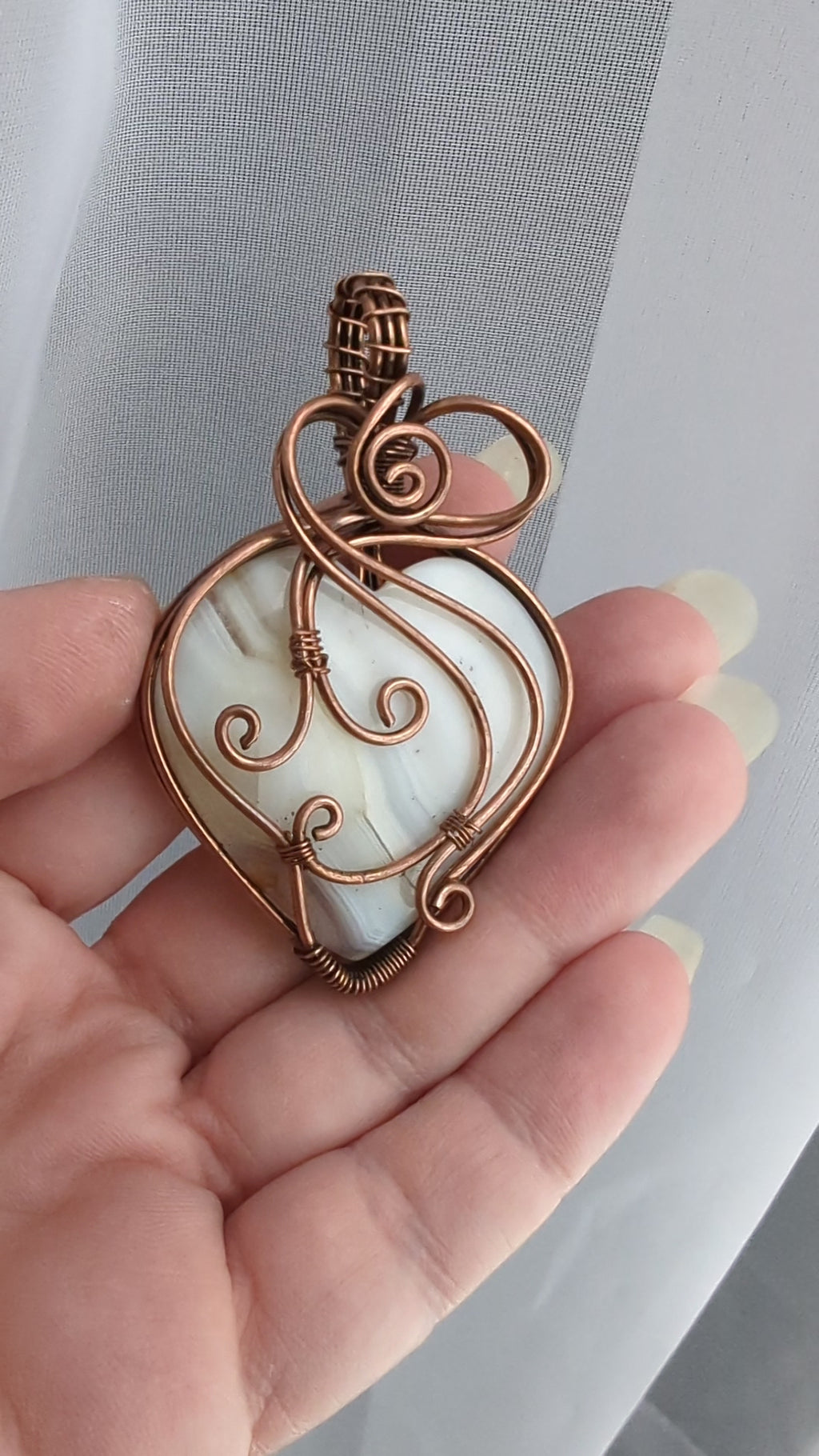 Dendrite Opal Copper Wire Wrapped Heart Stone Pendant Necklace, Wire Wrapped Jewelry, Heart Stone Necklace