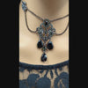 Vintage Crystal Chandelier Necklace with Emerald, Gray or Black Rhinestones, Vintage Jewelry, Gothic Jewelry