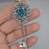 Sterling Silver Aquamarine Elven Floral Fantasy Key Necklace made with Swarovski crystals, Elven Jewelry, Fantasy Jewelry