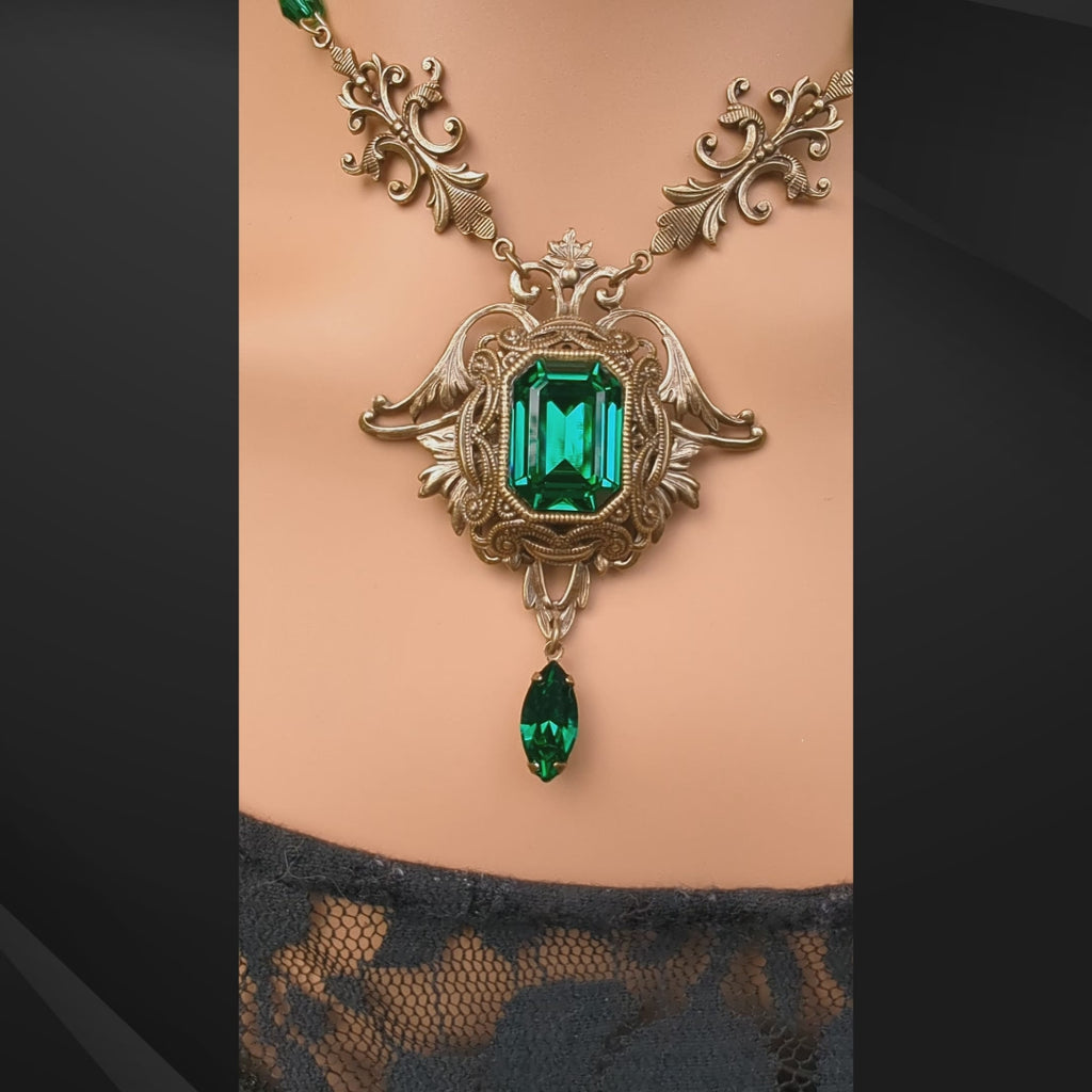 Victorian Emerald Crystal Necklace & Optional Earring Set made with Majestic Green Swarovski Stones