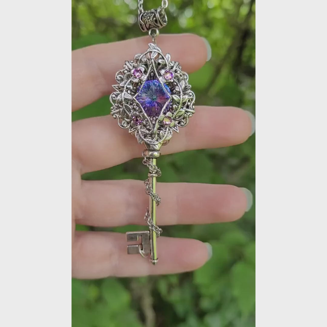 Vintage Elven Fantasy Key Necklace made with Swarovski crystals