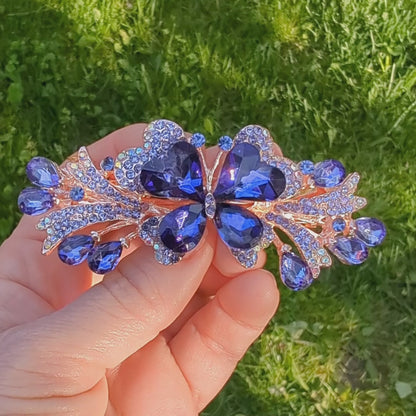 Crystal butterfly hair clips in purple, blue and gold, Butterfly Hair Barrette