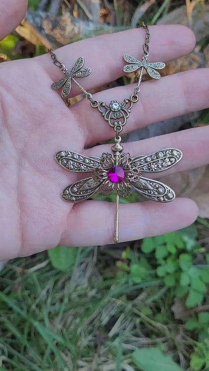 Brass Dragonfly Necklace, Dragonfly Jewelry, Gift for Dragonfly Lovers