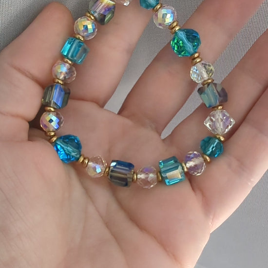 Radiant Blue Crystal Bracelet with Gold Accents