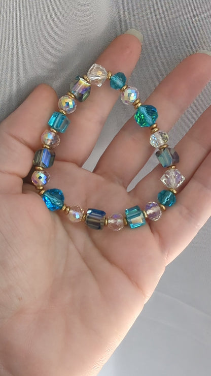Radiant Blue Crystal Bracelet with Gold Accents