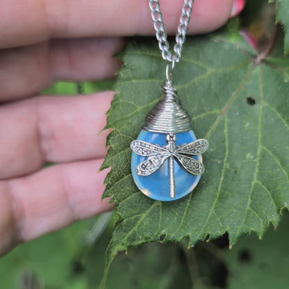 Dragonfly Opalite Necklace | Silver Nature Inspired Jewelry