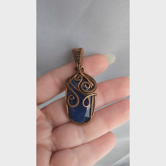 Natural Faceted Blue Lapis Wire Wrapped Stone Pendant Necklace, Blue Lapis Jewelry