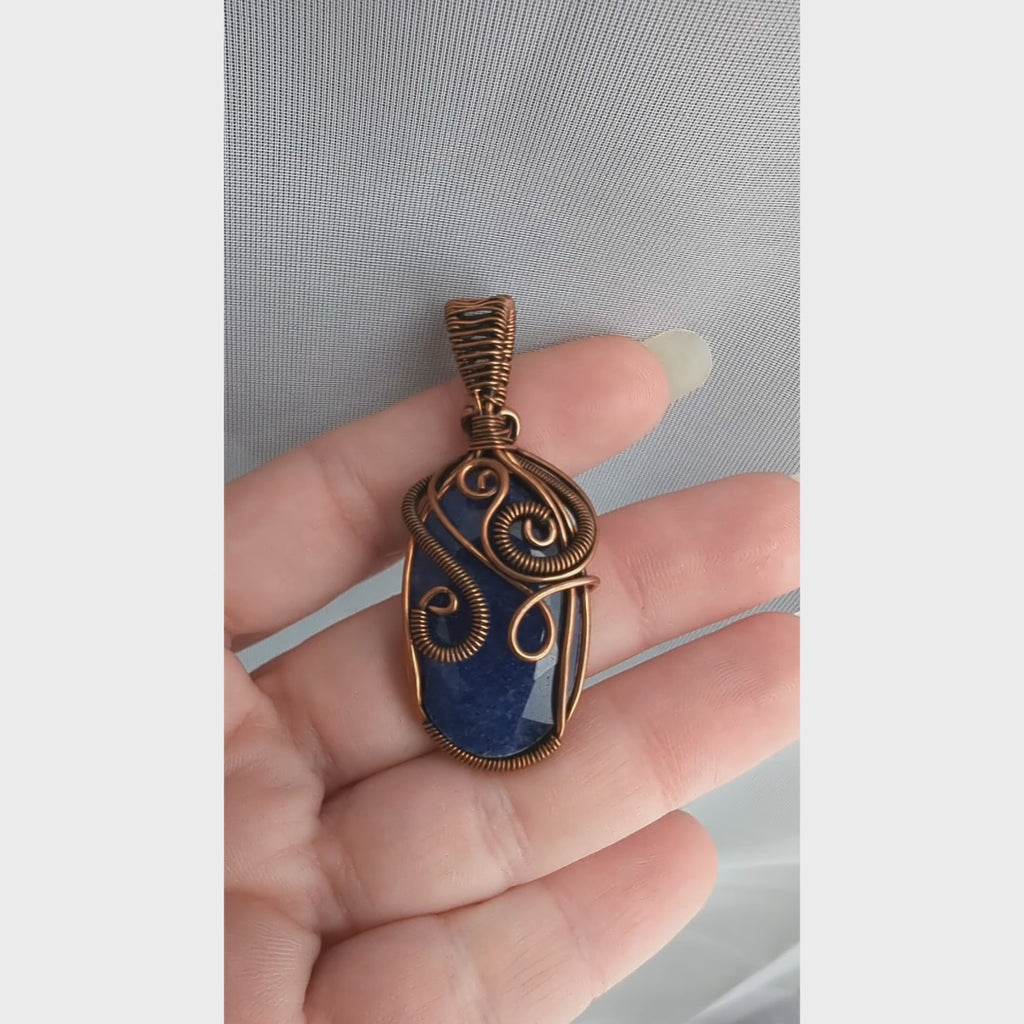 Natural Faceted Blue Lapis Wire Wrapped Stone Pendant Necklace, Blue Lapis Jewelry