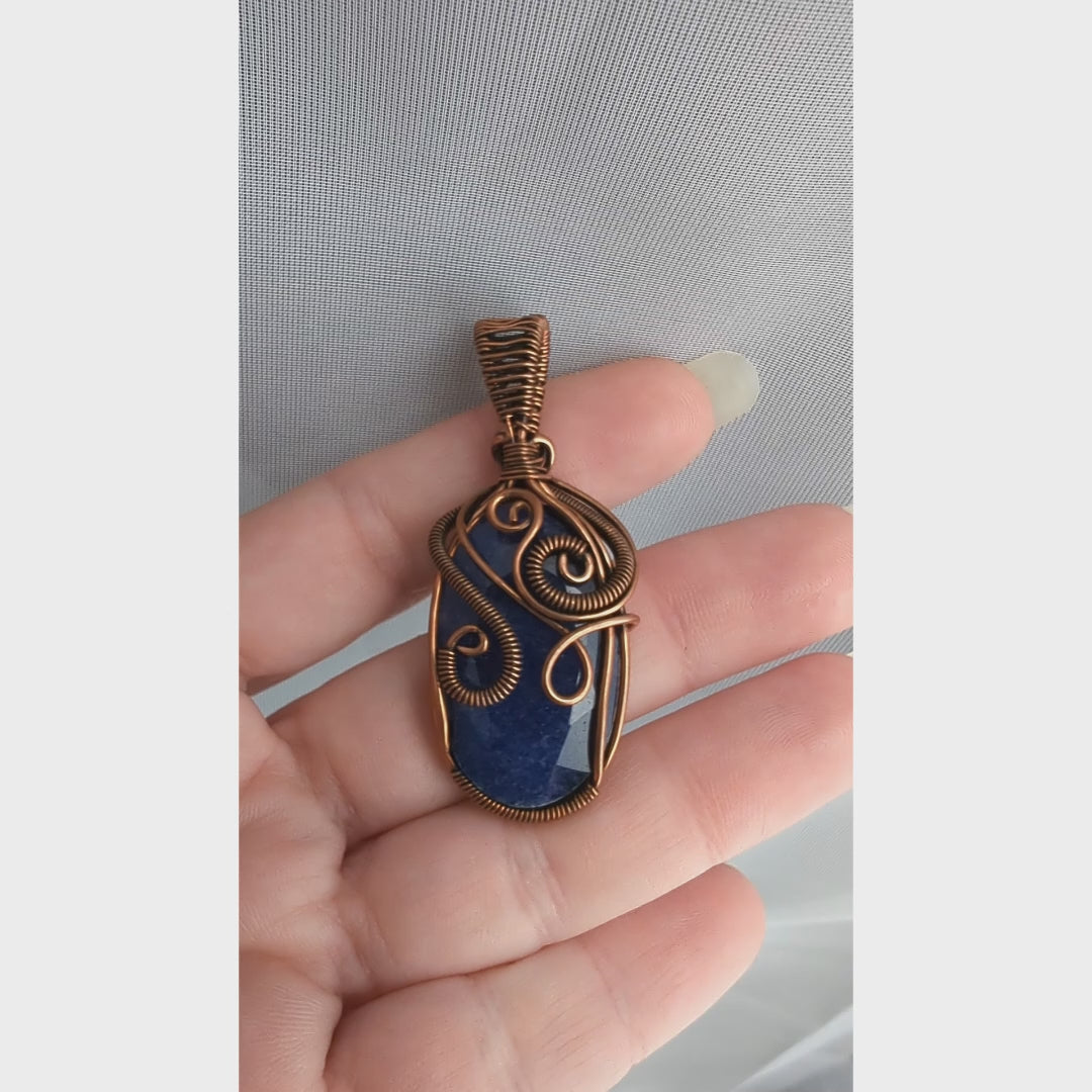 Natural Faceted Blue Lapis Wire Wrapped Stone Pendant Necklace, Blue Lapis Jewelry