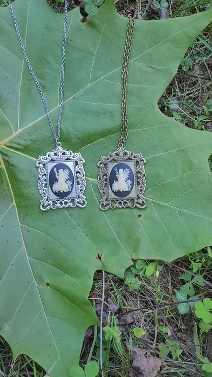 Fairy Cameo Necklace in Silver or Bronze, Fairy Jewelry, Fantasy Jewelry