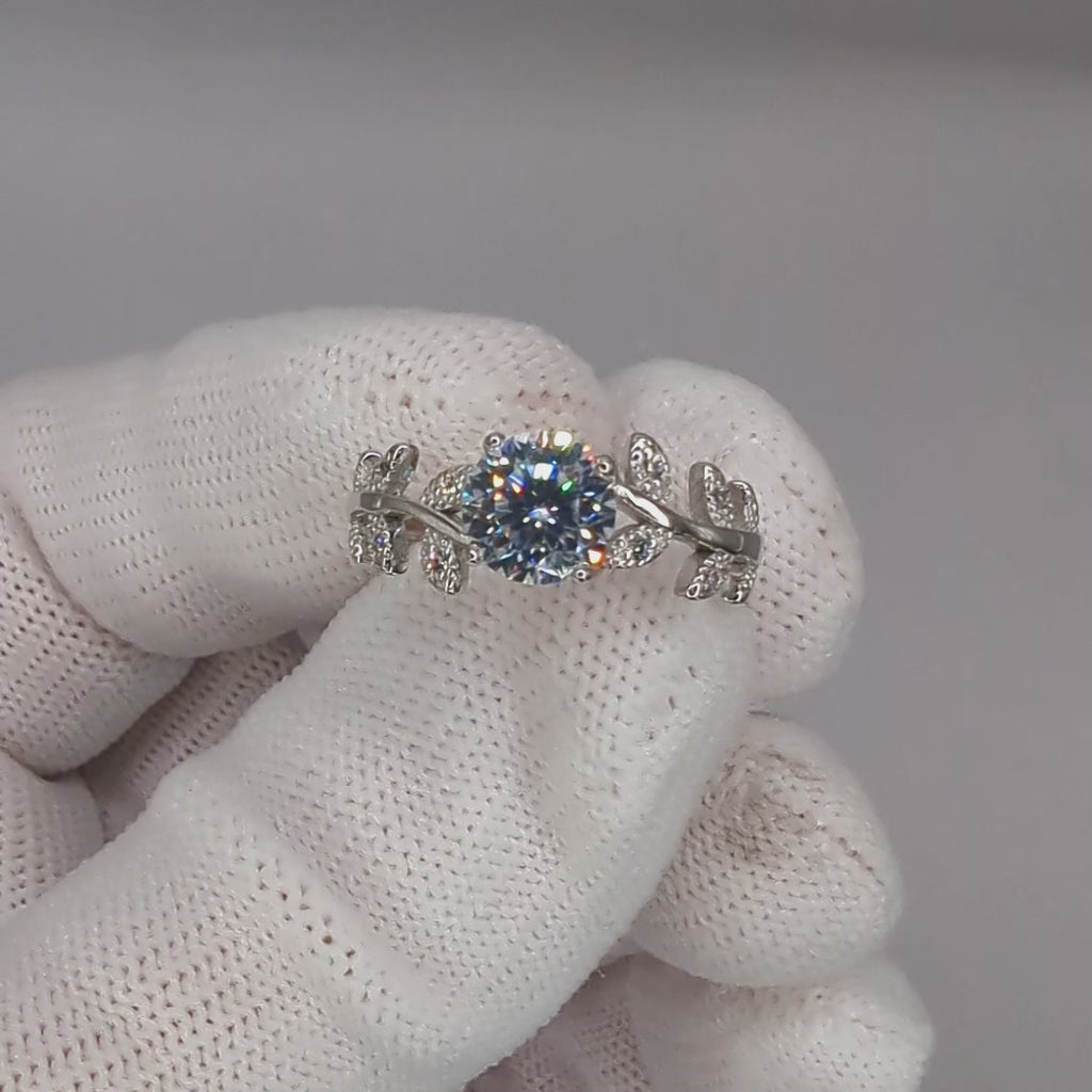 1 Carat Moissanite 925 Sterling Silver Engagement or Bridal Ring with Leaf Detail, Bridal Jewelry Jewelry
