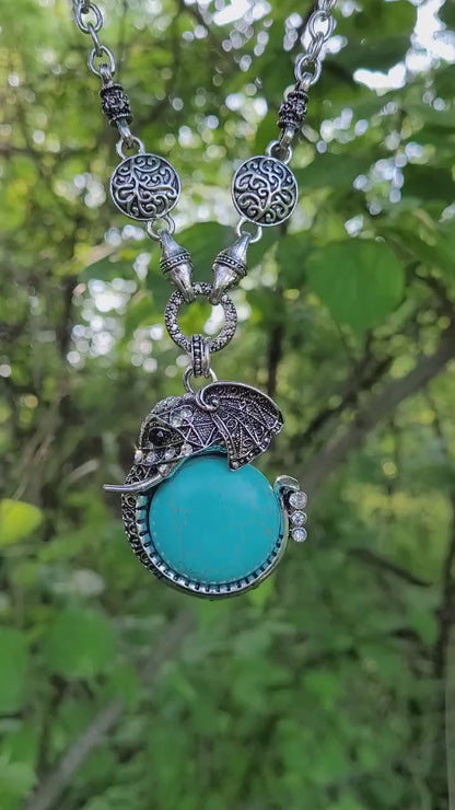 Natural Turquoise Elephant Necklace, Elephant Jewelry, Animal Jewelry, African Jewelry, Turquoise Jewelry