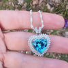 Dainty 925 Sterling Silver Blue Topaz CZ Heart Necklace and Earring Set, Blue Topaz Jewelry, Bridal Gift Set