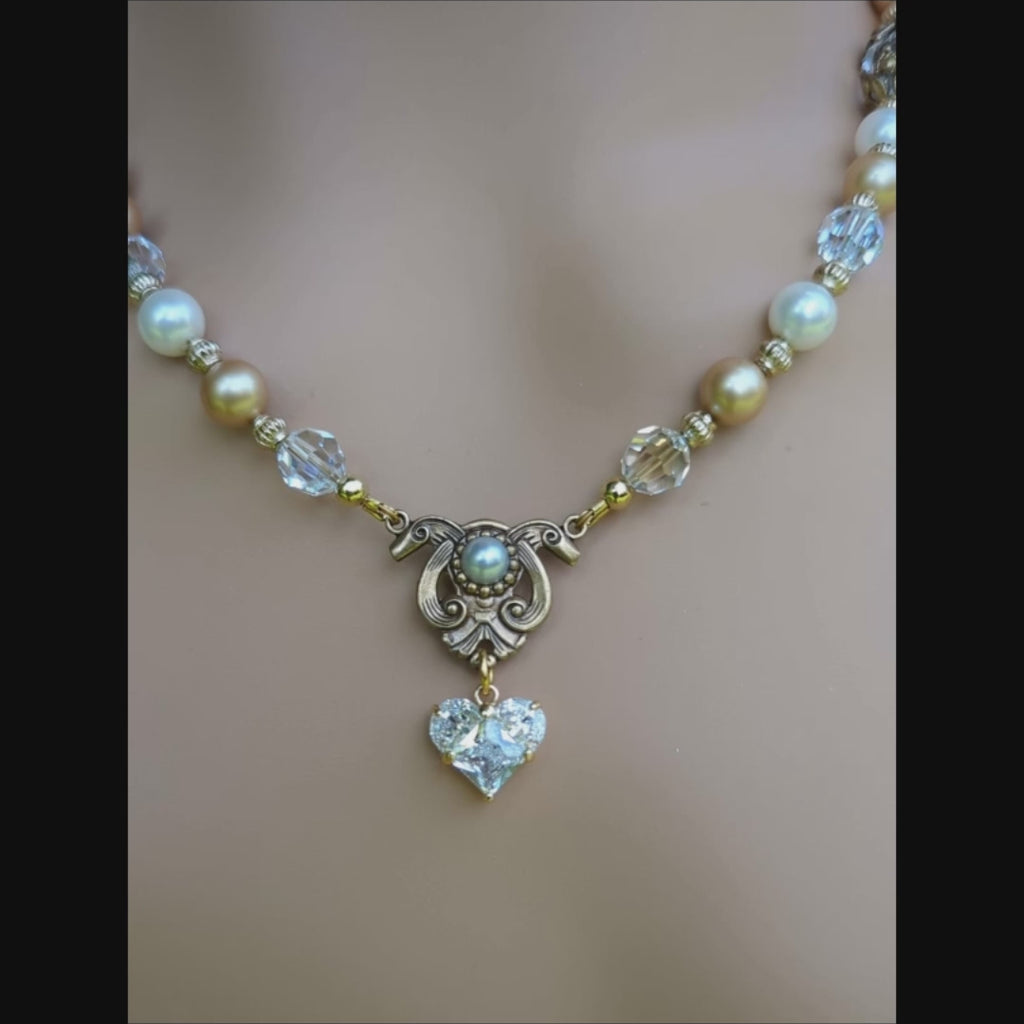 Video of vintage wedding necklace with heart