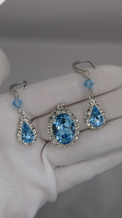 Aquamarine Swarovski Crystal Necklace and Earring Set, Bridal Jewelry Set, Wedding Jewelry
