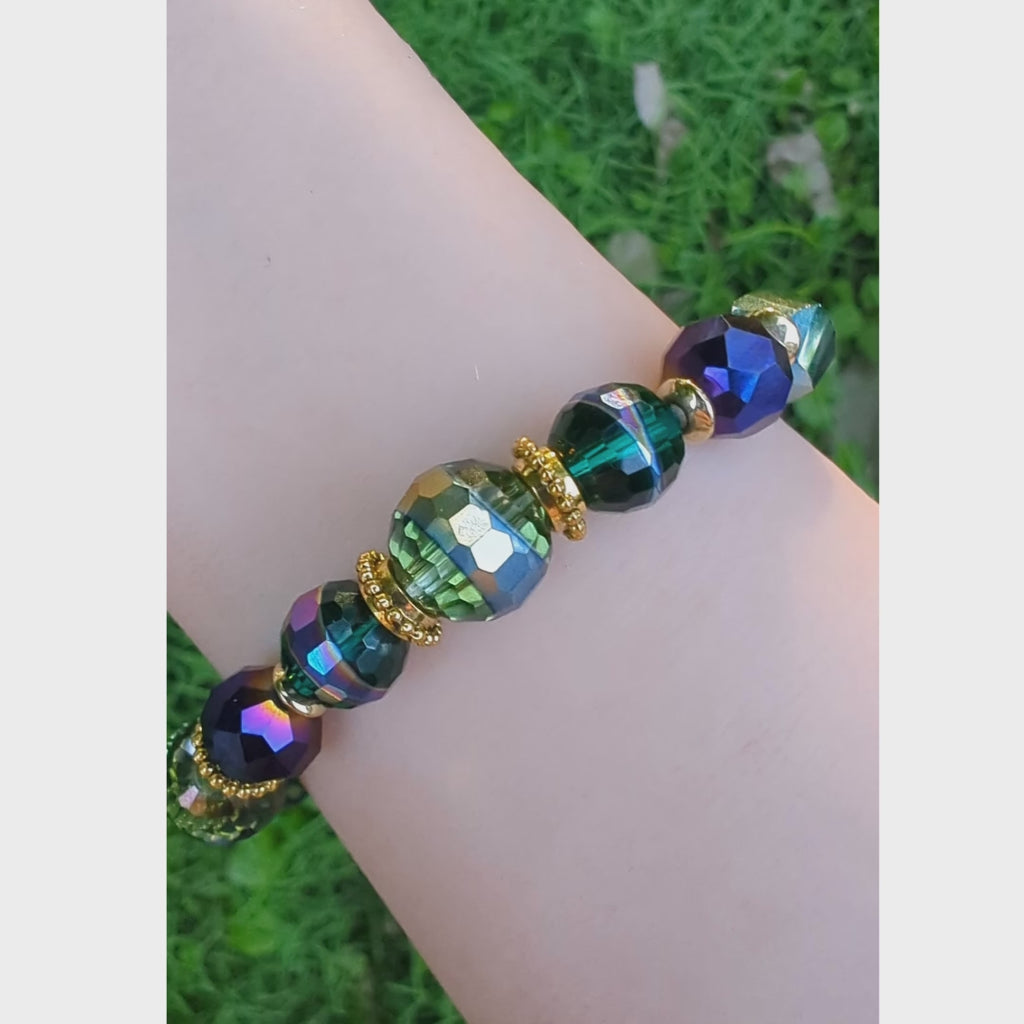 Iridescent Rainbow Faceted Glass Stretch Bracelet