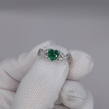 White Gold or Rose Gold Emerald Heart Engagement Ring, Wedding Ring, Bridal Gift, emerald rings engagement