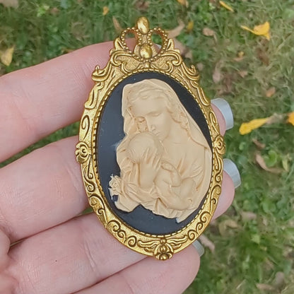 Catholic Jewelry Mother Mary & Baby Jesus Cameo Pendant