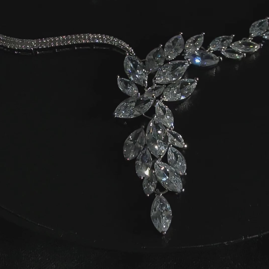  a nature inspired diamond cubic zirconia necklace with leaf detail