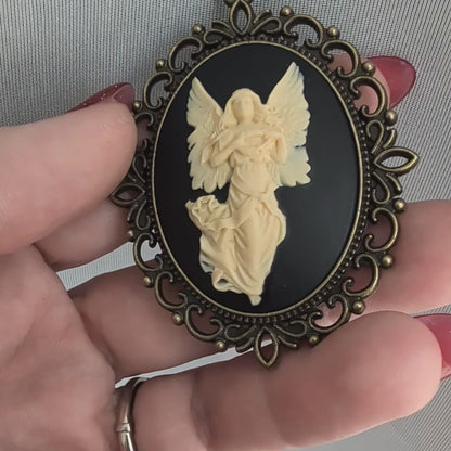 Vintage Angel Cameo Necklace | Victorian Spiritual Guardian Angel Jewelry