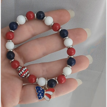 Independence Day USA America 4th of July Red, White and Blue Stretch Bracelet made with Natural Stone Beads