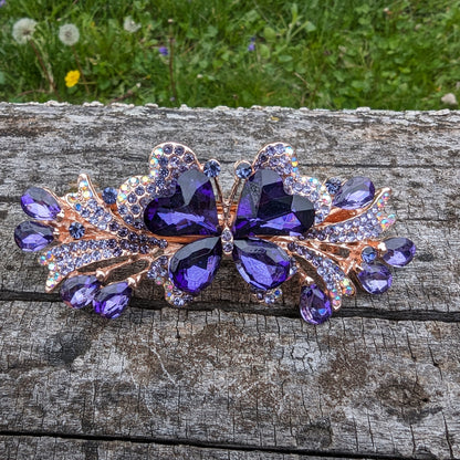 Crystal butterfly hair clips in purple, blue and gold, Butterfly Hair Barrette