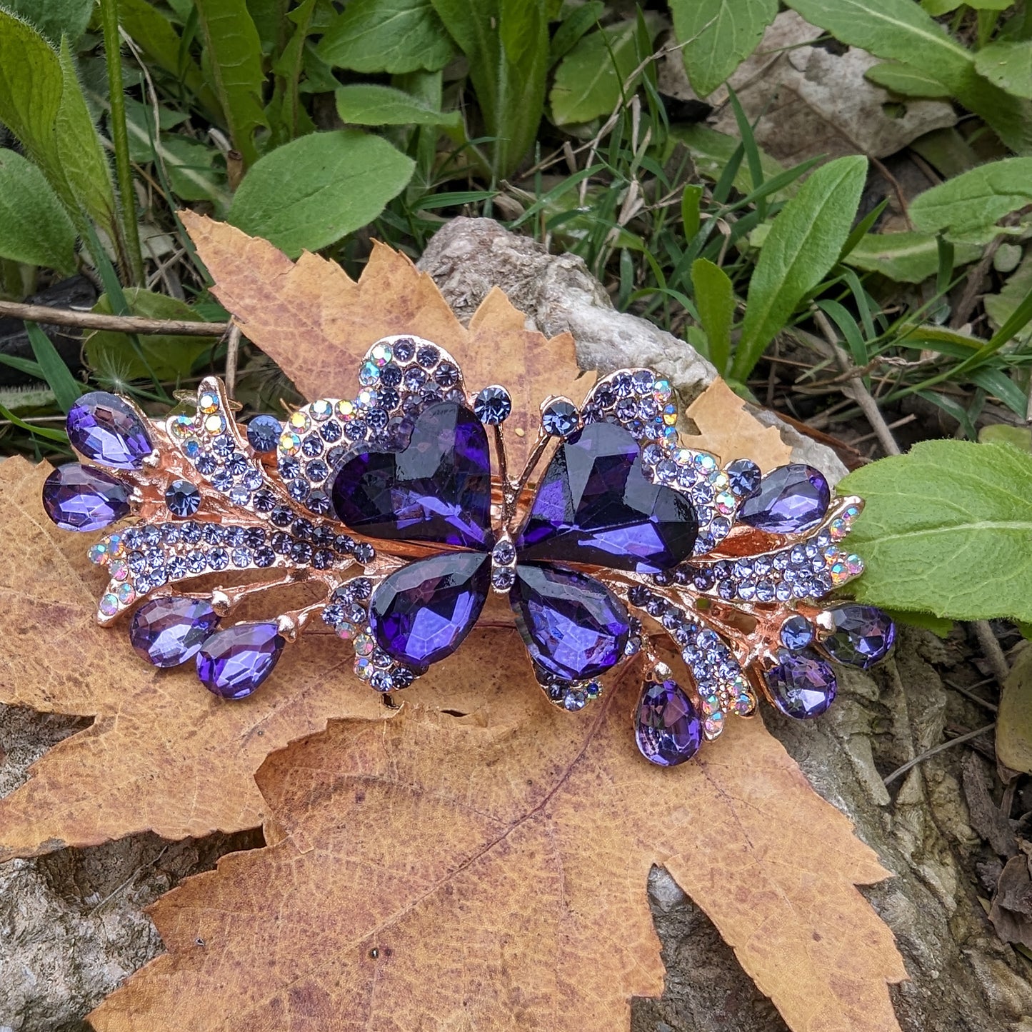 Crystal butterfly hair clips in purple, blue and gold, Butterfly Hair Barrette