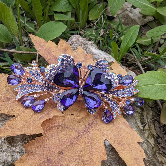 Crystal butterfly hair clips in purple, blue and gold, Butterfly Hair Barrette