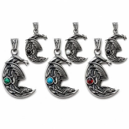 Sleeping Dragon Moon Pendant Necklace | Reversible Fantasy Dragon Jewelry