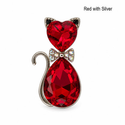 Red crystal cat-shaped pendant with silver accents on a white background
