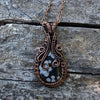 Snowflake Obsidian Stone Copper Wire Wrapped Pendant Necklace, Obsidian Jewelry
